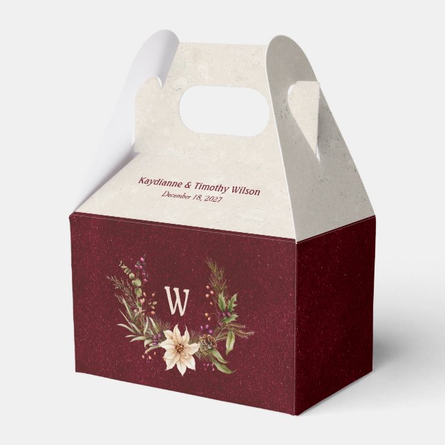 Caixinha De Lembrancinhas Casamento entre Poinsettia e Berries (Frente)