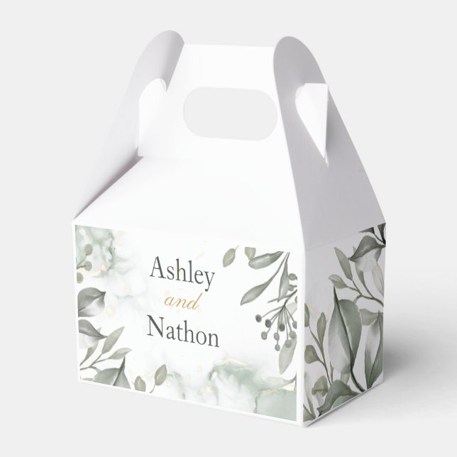 Caixinha De Lembrancinhas Casamento Eucalyptus verde e dourado (Frente)