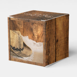 Caixinha De Lembrancinhas Casamento Faux Barn Wood e Cowboy Hat Western