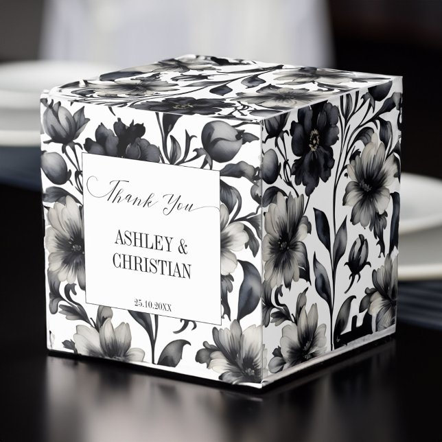 Caixinha De Lembrancinhas Casamento favorece doce preto e branco (Wedding favors black and white candy favor box personalized wedding favor box elegant simple floral)