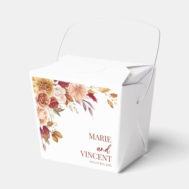 Caixinha De Lembrancinhas Casamento Flor Laranja Castanho Burnt Burnt Burnt (Frente)