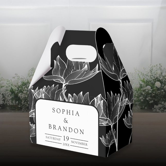 Caixinha De Lembrancinhas Casamento Floral Branco E Preto Moderno (Modern Black And White Floral Wedding Favor Boxes)