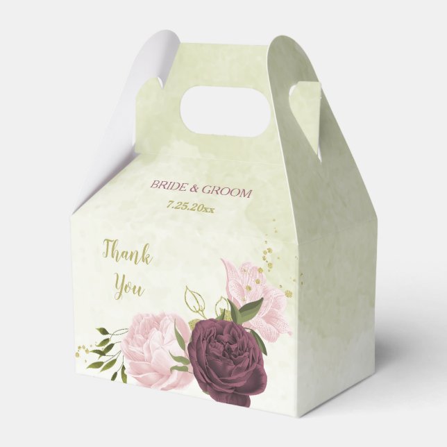Caixinha De Lembrancinhas casamento floral cor-de-rosa-cabernet (Frente)