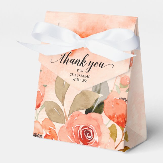 Caixinha De Lembrancinhas Casamento Floral de Laranja Laranja-Aquarela (Frente)