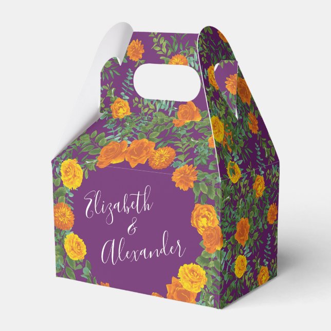 Caixinha De Lembrancinhas Casamento Floral de Rosa e Pedra Laranja (Frente)