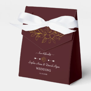 Caixinha De Lembrancinhas Casamento Floral Dourado Minimalista em Burgundy P