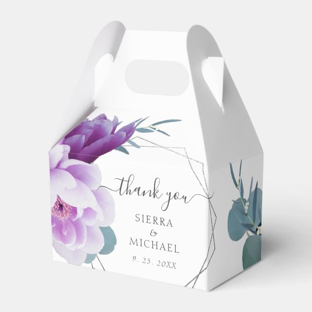 Caixinha De Lembrancinhas Casamento Floral Elegante de Púrpura Chic e Prata (Frente)