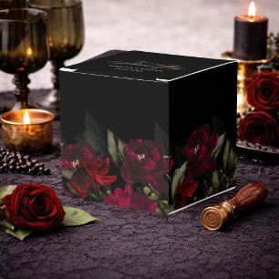 Caixinha De Lembrancinhas Casamento floral elegante vermelho-escuro