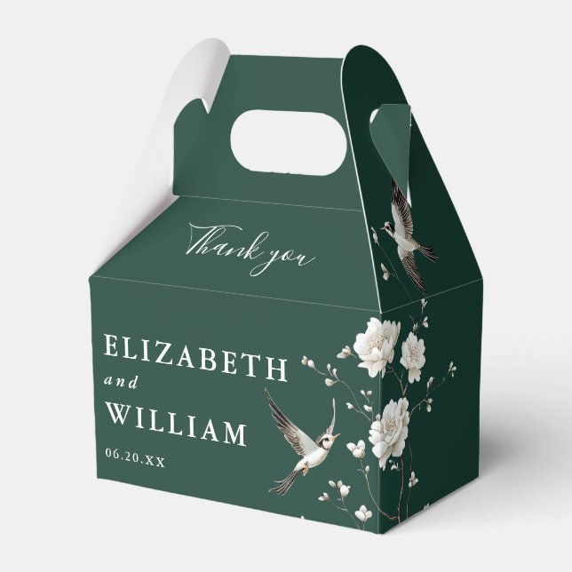 Caixinha De Lembrancinhas Casamento Floral Emerald Green Chinoiserie Obrigad (Frente)