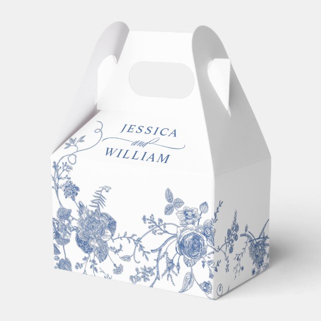 Caixinha De Lembrancinhas Casamento Floral Francês Azul Vitoriano Elegante (Frente)