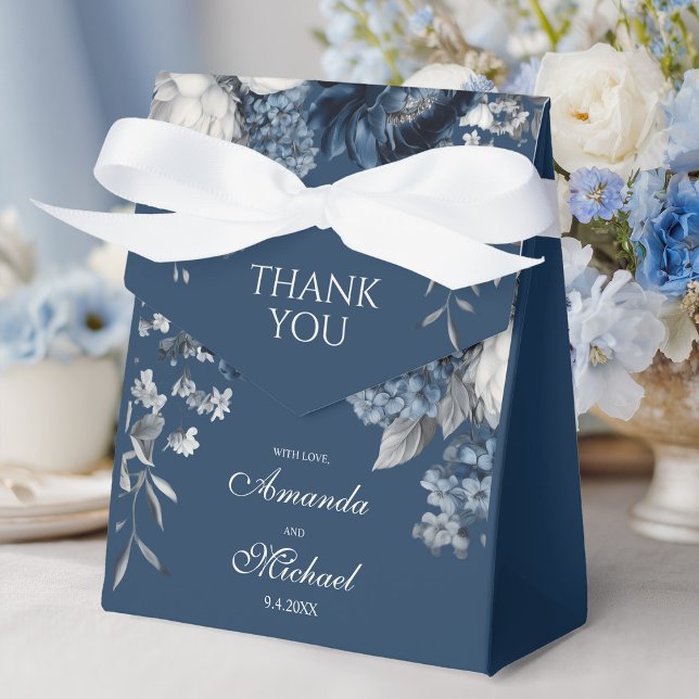Caixinha De Lembrancinhas Casamento Floral Moderno de Blues e Cinzas (Modern Blues & Gray Floral Wedding Favor Boxes)