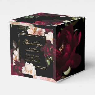 Caixinha De Lembrancinhas Casamento Floral Preto Burgundy Blush Sombrio