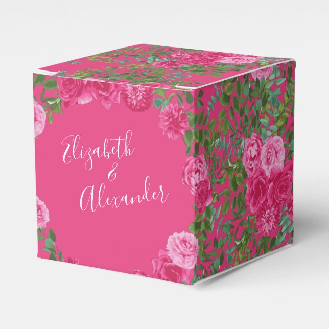 Caixinha De Lembrancinhas Casamento Floral Rosa Brilhante (Frente)