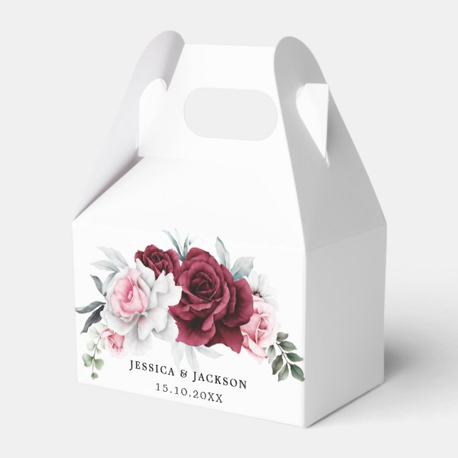 Caixinha De Lembrancinhas Casamento Floral Rosa Marrom Branco Rústico  (Frente)
