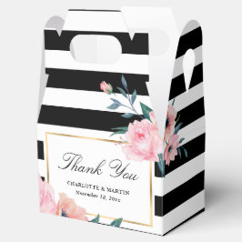 Caixinha De Lembrancinhas Casamento Floral Rosa-Rosa-Dourado-Negro Elegante