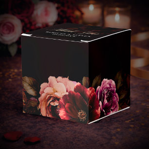 Caixinha De Lembrancinhas Casamento floral sombrio vermelho elegante 