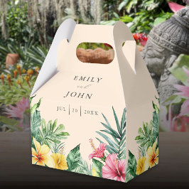 Caixinha De Lembrancinhas Casamento Floral Tropical de Aquarela Pêssego