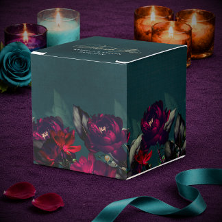 Caixinha De Lembrancinhas Casamento Floral Turquesa Vermelho Escuro Chic Moo