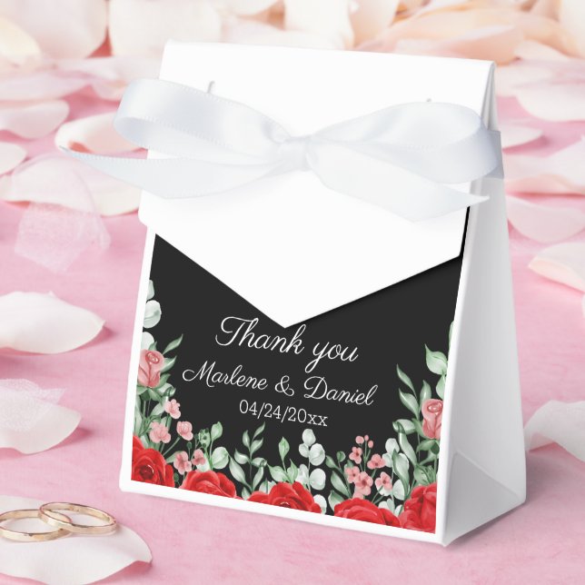 Caixinha De Lembrancinhas Casamento Floral Vermelho E Negro Elegante (Casamento)