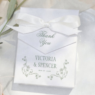 Caixinha De Lembrancinhas Casamento Floral Vintage Verde Salvia Obrigado