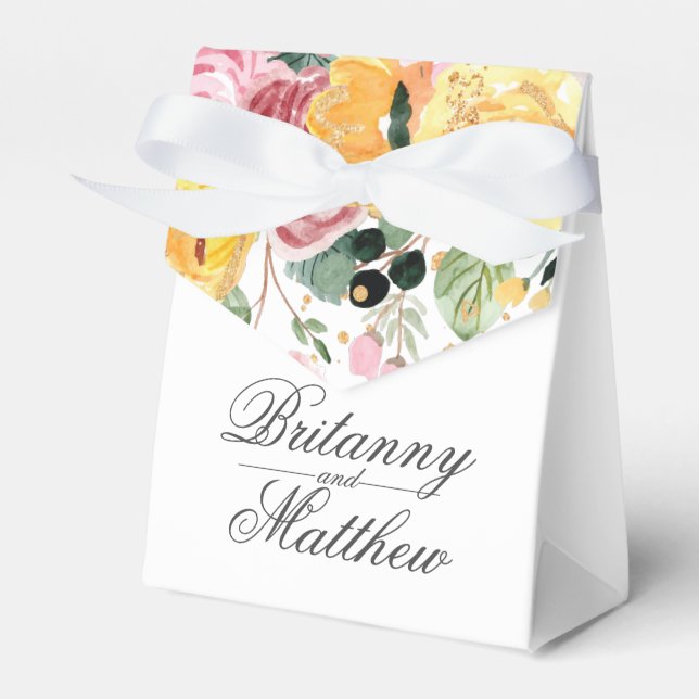 Caixinha De Lembrancinhas Casamento Floral Watercolor Obrigado (Frente)