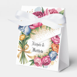 Caixinha De Lembrancinhas Casamento Glitter Dourado do Elegante Peony Buquê