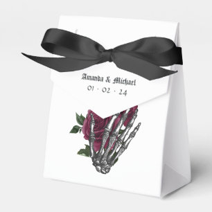 Caixinha De Lembrancinhas Casamento Gótico Esqueleto Floral Borgonha