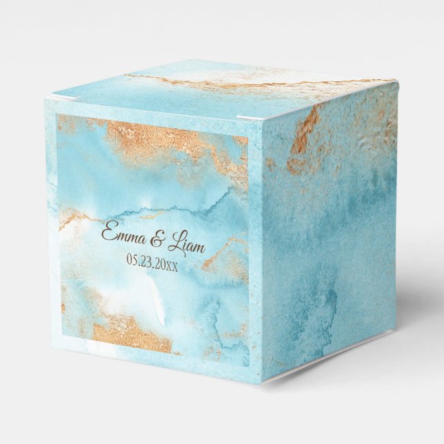 Caixinha De Lembrancinhas Casamento Moderno com Script Turquoise Abstrato Na (Frente)