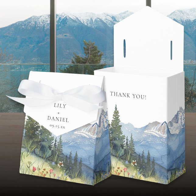 Caixinha De Lembrancinhas Casamento Moderno Elegante De Montanha De Aquarela (Modern Elegant Watercolor Mountain Wedding Favor Boxes)