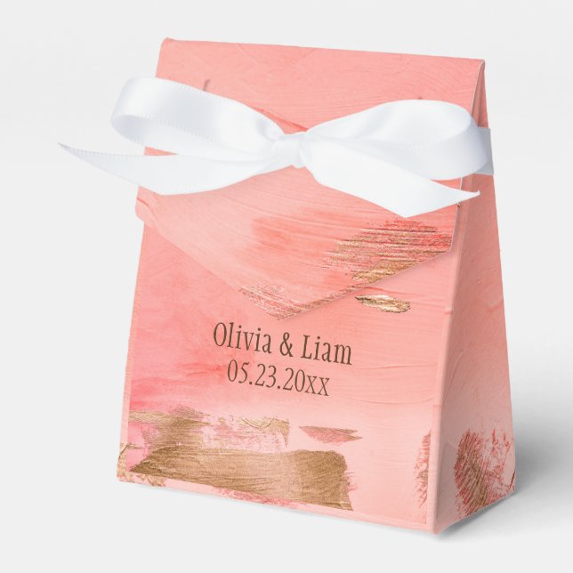 Caixinha De Lembrancinhas Casamento Moderno Elegante Dourado Peach Melon Bro (Frente)