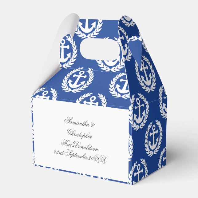 Caixinha De Lembrancinhas Casamento náutico com âncora azul (Frente)