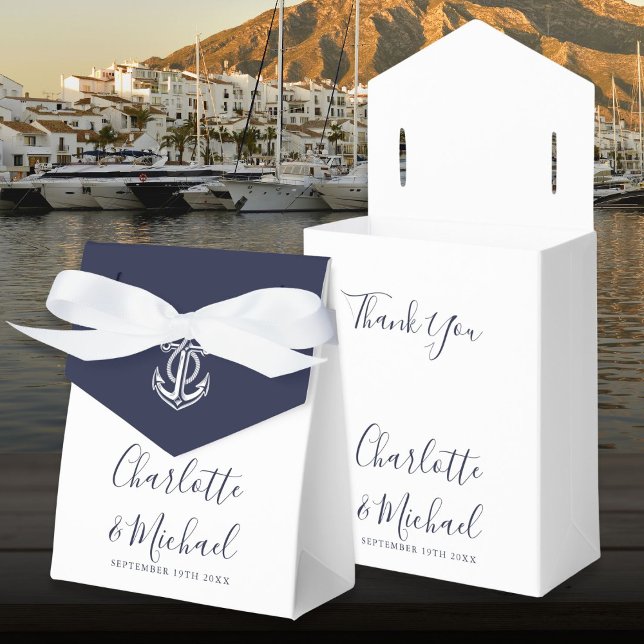 Caixinha De Lembrancinhas Casamento Náutico de Âncora marinho Azul (Navy Blue Anchor Nautical Wedding Favor Boxes)