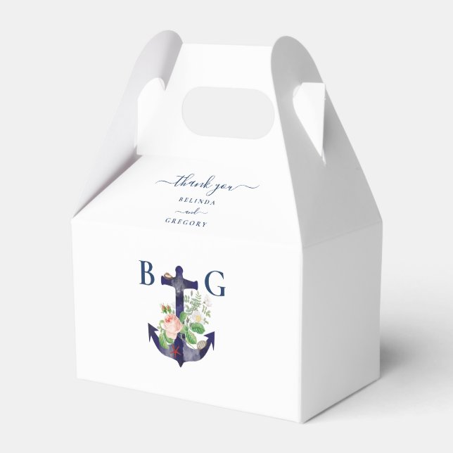 Caixinha De Lembrancinhas Casamento Náutico de Verão Anchor Floral (Frente)