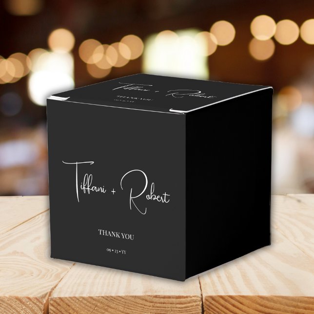 Caixinha De Lembrancinhas Casamento Negro e Branco Elegante Obrigado (Criador carregado)