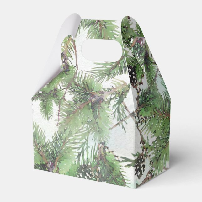 Caixinha De Lembrancinhas Casamento no inverno de País de Cones Verde e Pino (Frente)