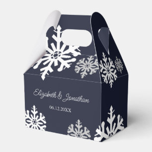 Caixinha De Lembrancinhas Casamento no inverno marinho Azul Flocos de Neve