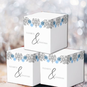 Caixinha De Lembrancinhas Casamento no inverno Silver Blue Snowflakes