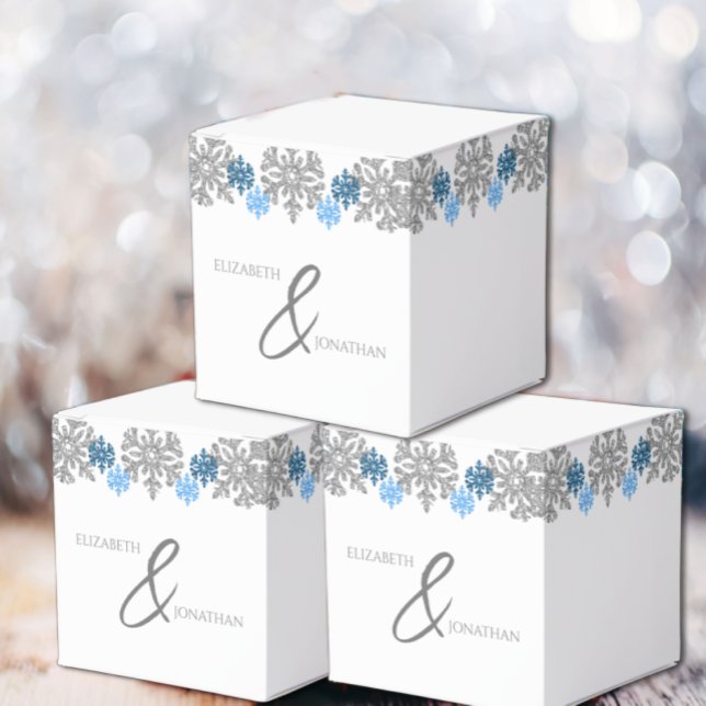 Caixinha De Lembrancinhas Casamento no inverno Silver Blue Snowflakes (Criador carregado)