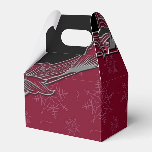 Caixinha De Lembrancinhas Casamento no inverno Vermelho e Negro Elegante (Frente)