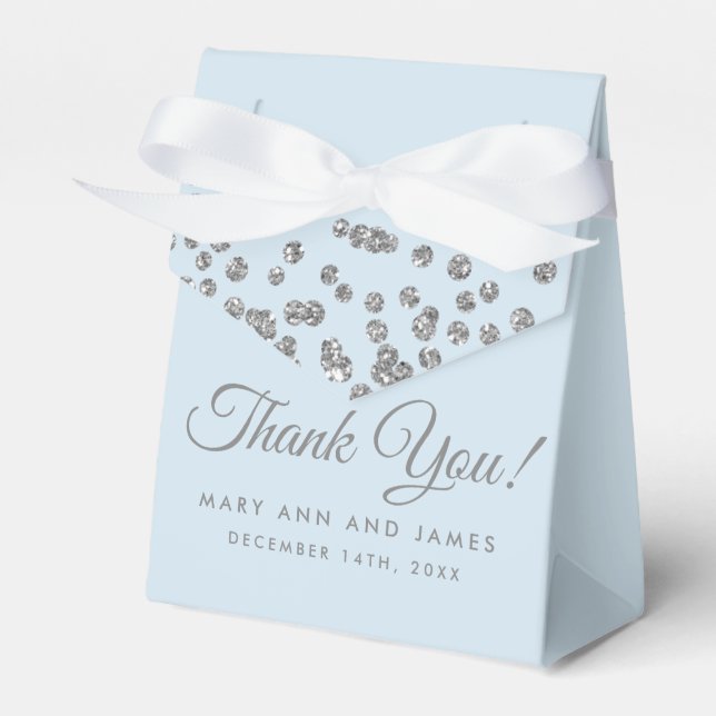 Caixinha De Lembrancinhas Casamento Obrigado Silver Glitter Confetti Azul (Frente)