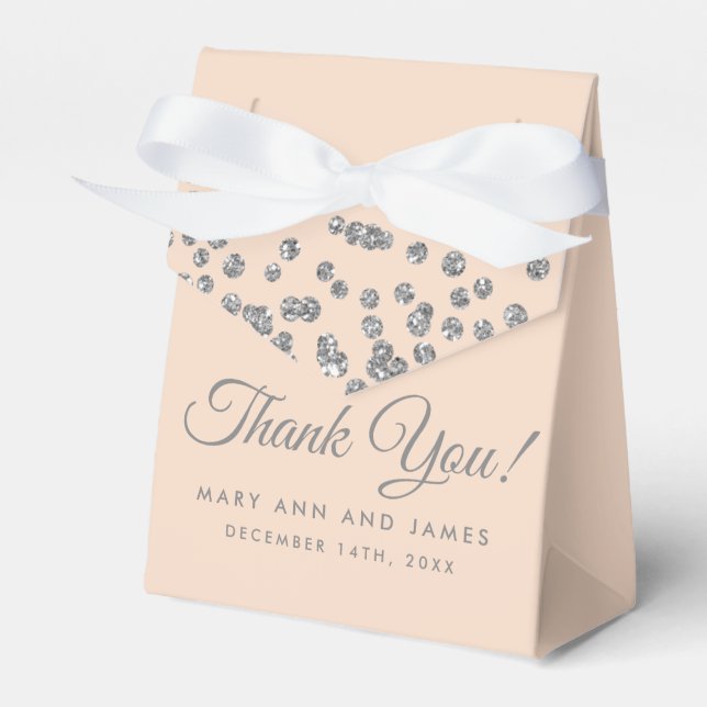 Caixinha De Lembrancinhas Casamento Obrigado Silver Glitter Confetti Blush (Frente)