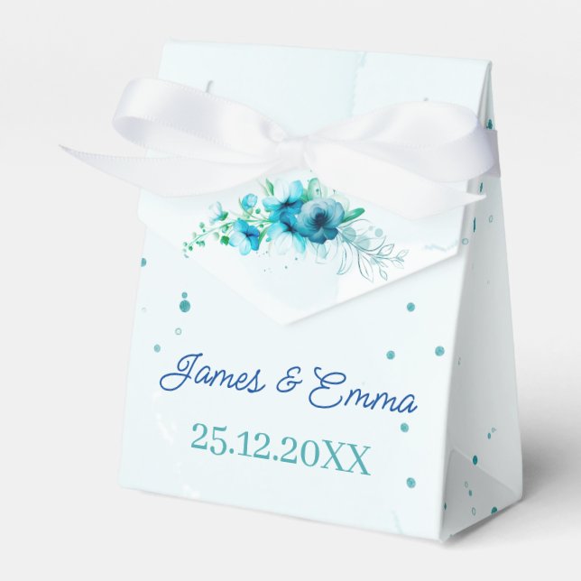 Caixinha De Lembrancinhas Casamento Personalizado de Flor Azul Elegante (Frente)