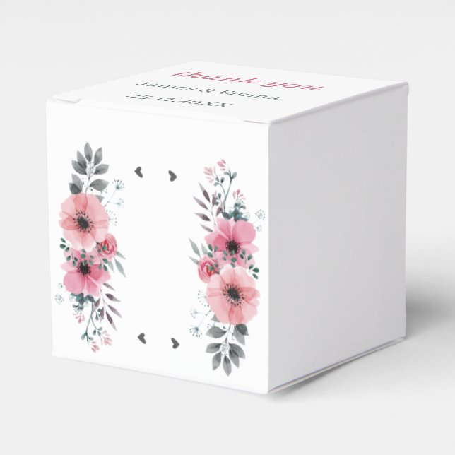 Caixinha De Lembrancinhas Casamento Personalizado de Flor Rosa Elegante (Frente)