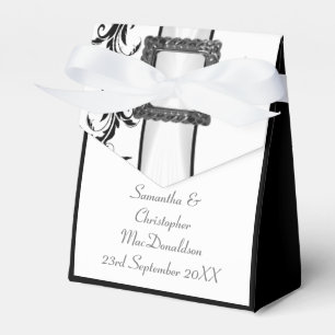 Caixinha De Lembrancinhas Casamento preto e branco liso do laço do damasco