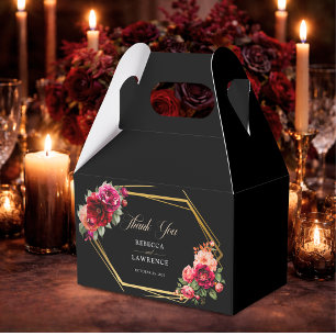 Caixinha De Lembrancinhas Casamento romântico floral elegante vermelho preto