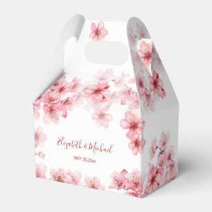 Caixinha De Lembrancinhas Casamento Rosa Branco de Aguarela Flor de Cerejeir