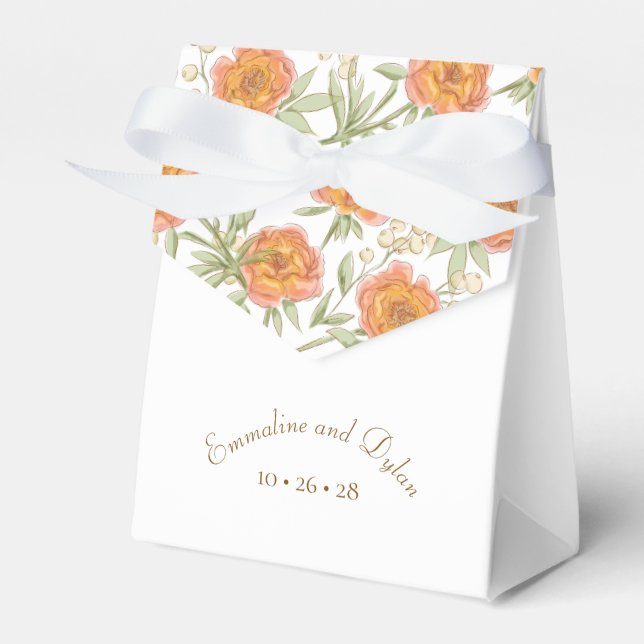Caixinha De Lembrancinhas Casamento Rosa Laranja (Frente)
