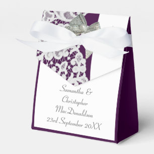 Caixinha De Lembrancinhas Casamento roxo e branco brilhante do laço do