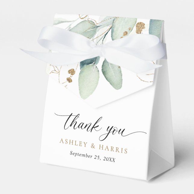 Caixinha De Lembrancinhas Casamento Russo Eucalyptus Dourado Greenerase (Frente)