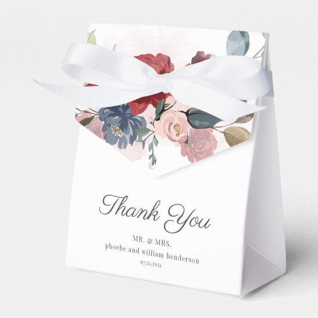 Caixinha De Lembrancinhas Casamento Russo Floral Burgundy (Frente)